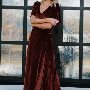 Baltic Born Meghan Velvet Wrap Maxi Dress | Bronze Size XLXL